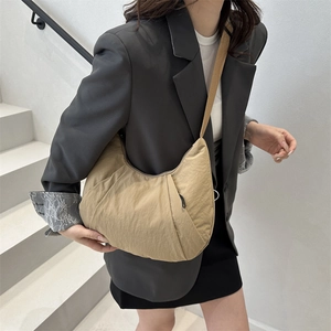 Large khaki nylon tote bag for women, lightweight crossbody hobo bag for daily commuting
