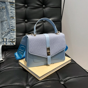 Sac à Bandoulière Large pour Femme en Cuir PU Patchwork Sac Carré avec Serrure en Métal Sac à Main Décontracté Élégant