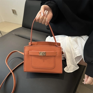 Women Minimalist PU Leather Crossbody Bag Fashion Saffiano Pattern Small Square Handbag With Metal Turn-lock For Daily Outings