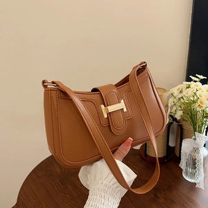 Borsa da Sottobraccio in Pelle PU Donna Minimalista Tinta Unita Borsa a Tracolla Con Fibbia in Metallo Retrò Francese Baguette per Pendolari