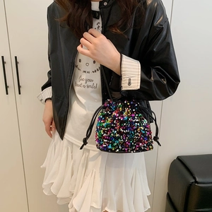 Sac seau à paillettes colorées avec cordon de serrage et reflets pour femmes