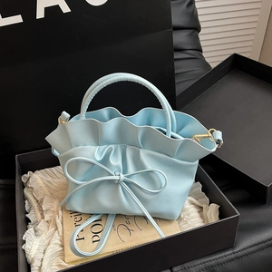 Women Ruched Cloud Bag PU Leather Bow Decor Handbag Korean Fashion Solid Color Crossbody Shoulder Bag For Daily Party