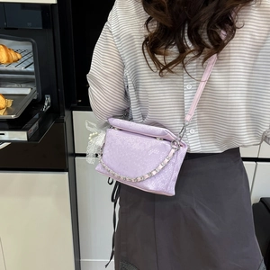 Elegant purple snakeskin crossbody bag for women with silver chain and lace pearl charm