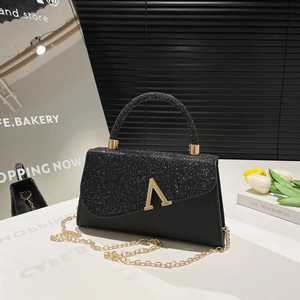 Sac Bandoulière Femme à Rabat Pailleté en Cuir PU Sac à Main à Poignée Chaîne Dorée Boucle Métallique V Sac Carré