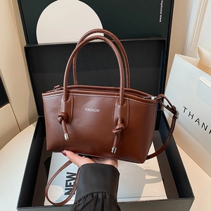 Borsa a Secchiello Vintage in Pelle PU da Donna Tinta Unita Elegante Borsa a Tracolla Con Nodo Decorativo Stampa Lettera Moda