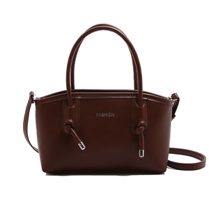 Borsa tote retrò marrone scuro con manici, logo FASHION e tracolla regolabile rimovibile