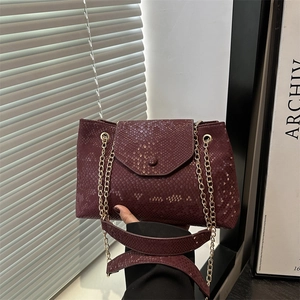 Sac à Épaule Femme en Cuir PU Imprimé Serpent Chaîne en Or Grande Capacité Sac Bandoulière Mode Rabat Main pour Travail