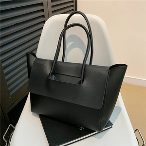 Damen Große Kapazität Shopper Minimalistisch PU Leder Schultertasche Klappen-Design Mode Pendler Handtasche Elegant Arbeit Reise Tasche