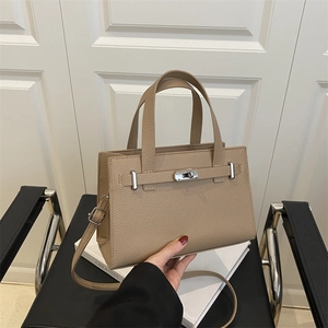 Trendy Women Lychee Pattern PU Leather Satchel Bag Fashion Lock Handbag With Adjustable Strap Crossbody Shoulder Commuter Purse