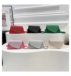 Multiple colorful sequined flap crossbody bags shown in diverse vibrant stylish colors