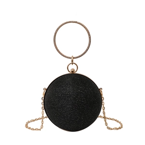 Sac de soirée sphérique noir pailleté avec poignée en strass et chaîne dorée
