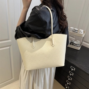 Chic ivory woven texture tote bag for women featuring a large capacity minimalist design