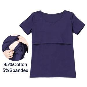Women's Short Sleeve Nursing T-Shirt Cotton Blend Round Neck Maternity Breastfeeding Top Soft Casual Home Maternity Clothes