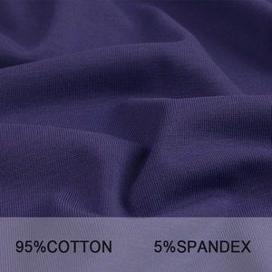 Detail showing soft purple 95% cotton fabric texture with knit ribbing for maternity wear
