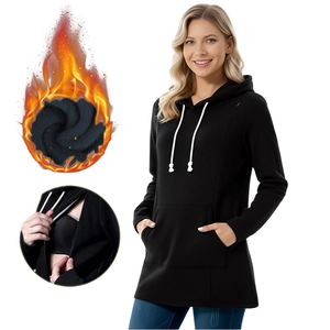Sweat à Capuche d'Allaitement Doublé en Polaire pour Femmes Sweat-shirt de Maternité à Manches Longues avec Fermeture Éclair Latérale