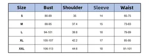 Guide des tailles pour robe de maternité en coton avec mesures détaillées du S au XXL