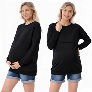 Loose fit black maternity sweatshirt with fleece lining for comfort and style