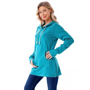 Sweat à capuche maternité polaire avec fermetures éclair latérales en bleu paon chaud