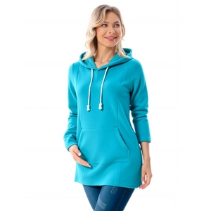 Détail du sweat à capuche maternité turquoise doublé polaire avec cordon blanc