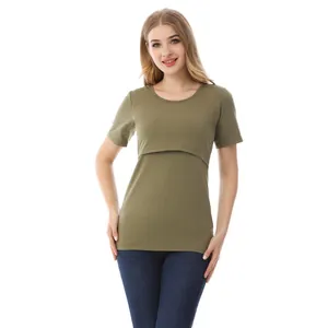 Detail view of military green nursing T-shirt with double-layer nursing openings