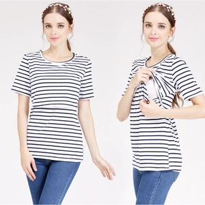 T-shirt d'allaitement rayé en coton pour femmes enceintes avec ouverture discrète