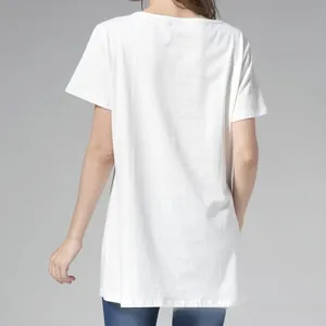 Rear view of a loose white cotton nursing T-shirt with short sleeves and round neck