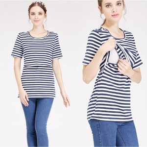 T-shirt d'allaitement rayé à manches courtes avec ouverture double couche pratique et slim