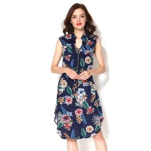 Floral maternity nursing dress with adjustable waist and V-neck tropical flower print