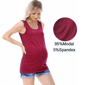 Débardeur de Maternité Sans Manches Modal Stretch Froncé Latéral Col Rond Couleur Unie Décontracté Été Femme