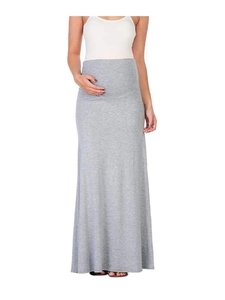 Grey high waist maternity maxi skirt in soft modal fabric with adjustable elastic waistband