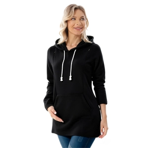 Sweat à capuche de maternité noir épais avec doublure polaire chaude et cordon blanc