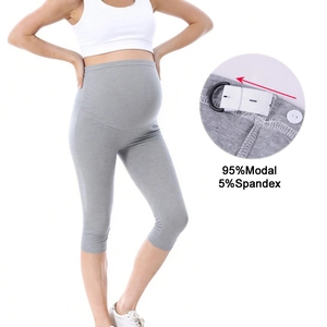Leggings de Maternité Capri Taille Haute Soutien du Ventre Réglable Modal Élasthanne Pantalon de Yoga Souple et Extensible Femme