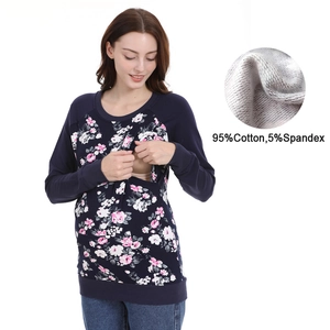 Maternity Breastfeeding Sweatshirt Floral Print Raglan Sleeve Nursing Top Round Neck Long Sleeve Pregnancy Clothes For Women