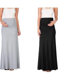 High waist maternity maxi skirts in grey and black colors for pregnant women comfort