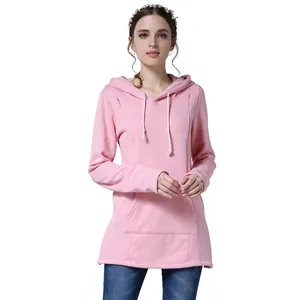 Sweat à capuche de maternité rose doublé polaire avec cordon et poche kangourou d'hiver