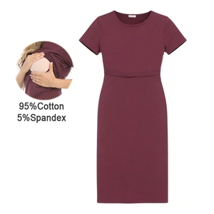 Robe d'Allaitement de Maternité en Coton Manches Courtes Coupe Ajustée Robe d'Été pour Grossesse Allattamento Vêtement