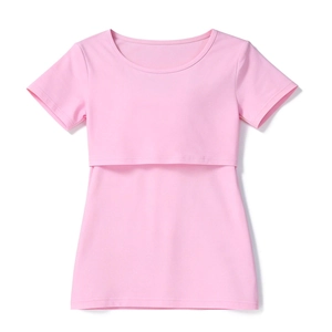 Cotton Nursing T-Shirt Short Sleeve Round Neck Solid Color Breastfeeding Top For Maternity Women Casual Summer Clothing