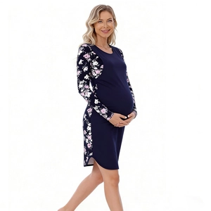 Detail of floral printed raglan sleeves and side panels on maternity nursing dress