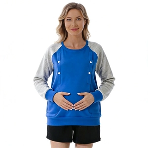 Winter maternity sweatshirt with long raglan sleeves and nursing access buttons