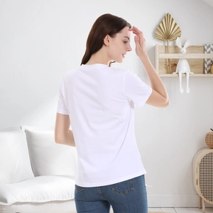 Rear view of a white maternity t-shirt showing comfortable fit and minimalist design