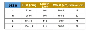 Size chart detail showing bust length and waist measurements for summer maternity dress