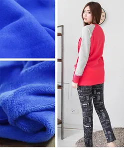 Detail of soft fleece lining and two-piece maternity loungewear with printed leggings