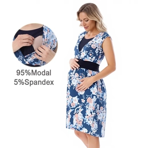 Women Modal Maternity Nursing Dress Sleeveless V-Neck Floral Print A-Line Midi Dress Summer Casual Breastfeeding Dress