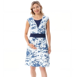 Floral V-neck maternity dress with nursing access and elastic high waist band