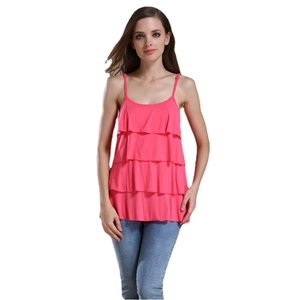 Rose pink nursing camisole for women featuring a layered ruffle hem in soft modal fabric