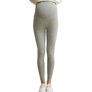 Slim fit light grey maternity leggings with high waist support for spring and autumn