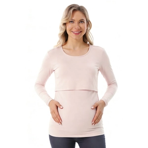 Detail of soft pink modal nursing top with double-layer lift-up nursing access