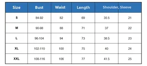 Size chart for striped maternity nursing t-shirt showing S to XXL measurement details