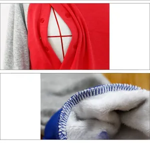 Detail of snap button closure on sweatshirt and warm fleece lining texture
