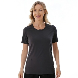 Detail of grey maternity breastfeeding t-shirt showing elastic seams and breathable fabric